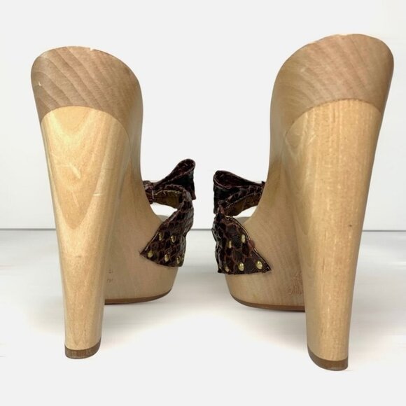 SPAZIOMODA wood leather snakeskin touch sandals women size 37 - Picture 4 of 17